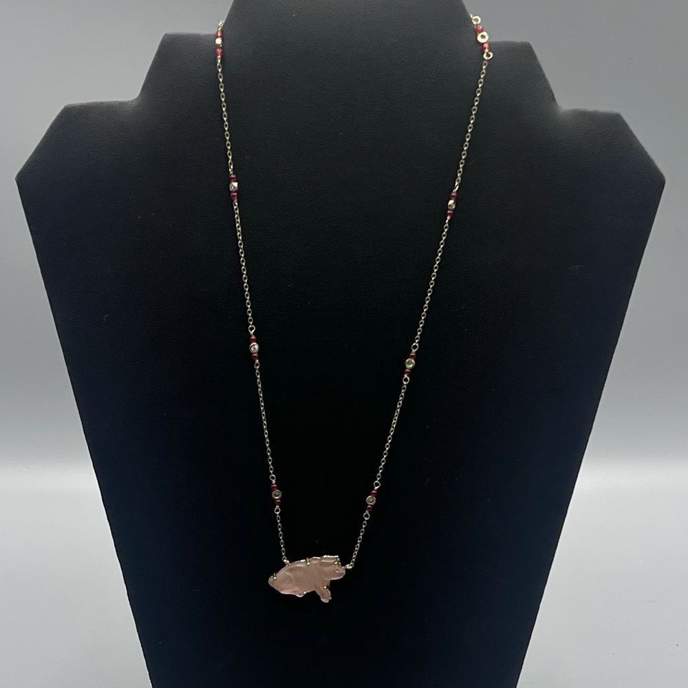 Marc Jacobs Antique Chain Necklace with Crystals & Beads Pink Quartz Pig Pendant